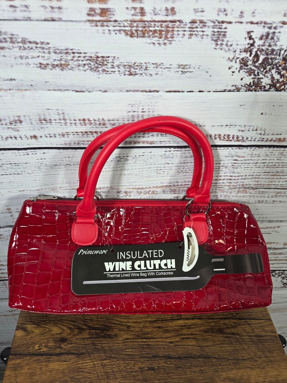 Primemore Insulated Wine Clutch Red Thermal Wine Bottle Bag W/Corkscrew NEW